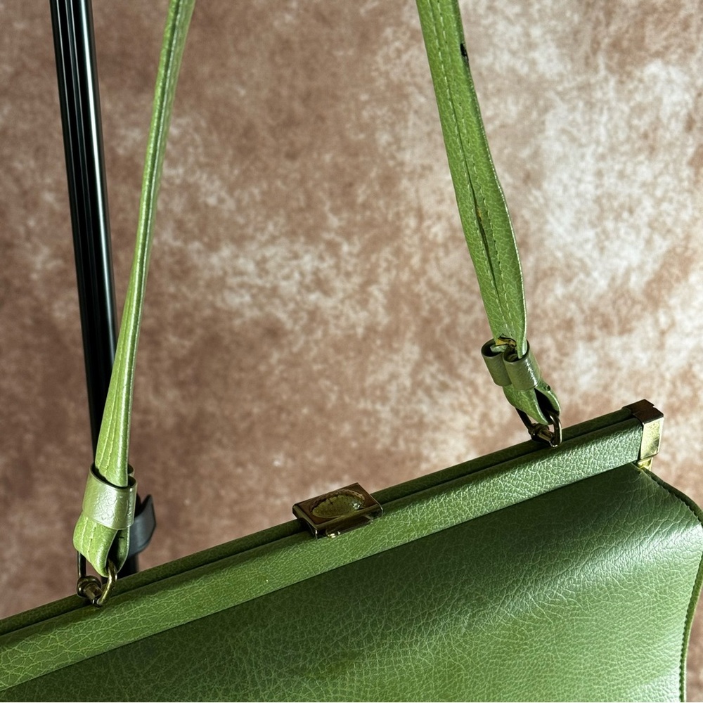 Vintage 60s Pistachio Green Frame Handbag Retro Kelly Style Top Handle - Picture 4 of 11